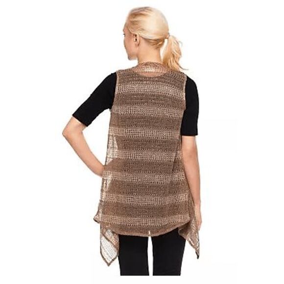 LOGO by Lori Goldstein Womens 3X Knit Crochet Cascading Vest Sequins Brown NWT - Picture 2 of 3